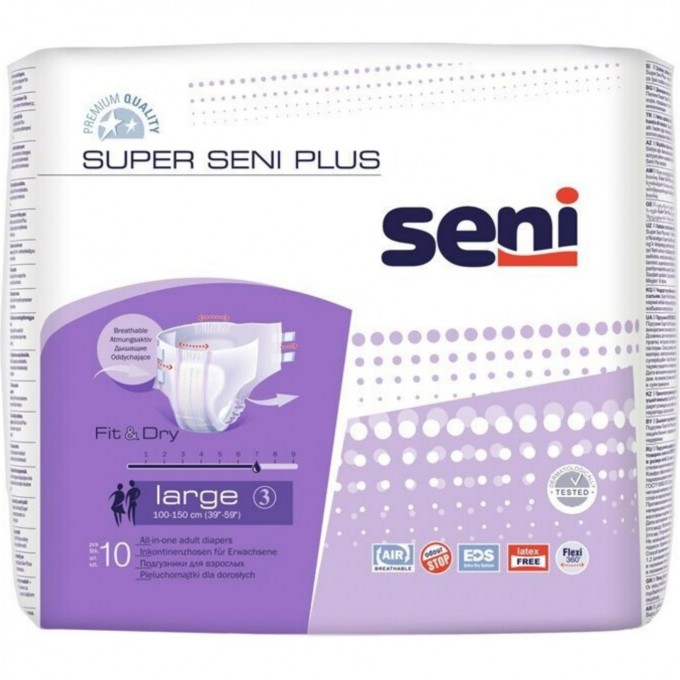 Подгузники для взрослых SUPER SENI PLUS LARGE, 10 шт SE-094-LA10-A02