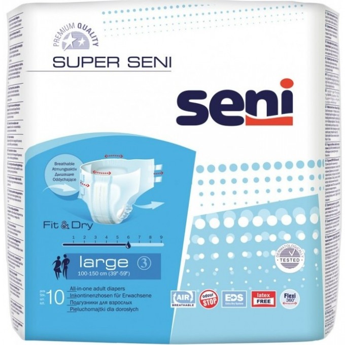 Подгузники для взрослых SUPER SENI LARGE, 10 шт SE-094-LA10-JR1