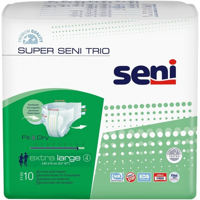 Подгузники для взрослых SUPER SENI TRIO EXTRA LARGE, 10 шт SE-094-XL10-A03