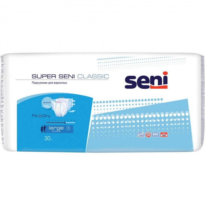 Подгузники для взрослых SUPER SENI CLASSIC LARGE, 30 шт. SE-094-LA30-CS1
